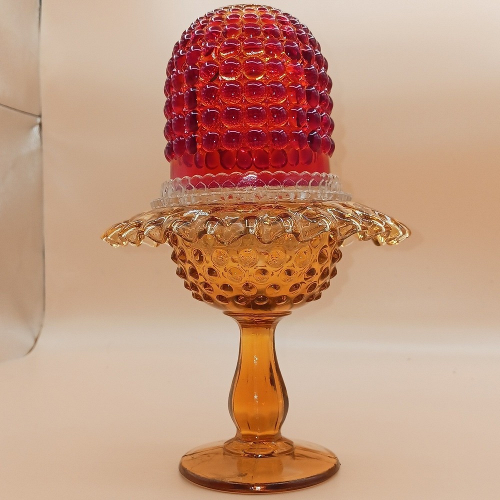 294. Fenton Glass Amber hobnail Pedestal Fairy Lamp MARRIAGE